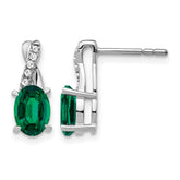 14k White Gold Created Emerald and Diamond Earrings