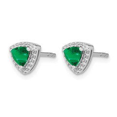 14k White Gold Trillion Emerald and Diamond Halo Earrings