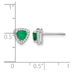 14k White Gold Trillion Emerald and Diamond Halo Earrings