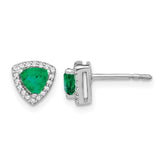 14k White Gold Trillion Emerald and Diamond Halo Earrings