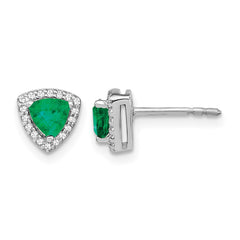 14k White Gold Trillion Emerald and Diamond Halo Earrings