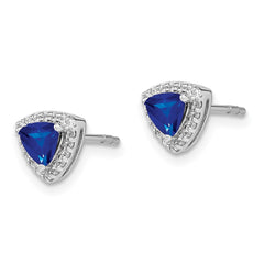 14k White Gold Trillion Sapphire and Diamond Halo Earrings