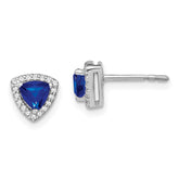 14k White Gold Trillion Sapphire and Diamond Halo Earrings