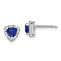 14k White Gold Trillion Sapphire and Diamond Halo Earrings