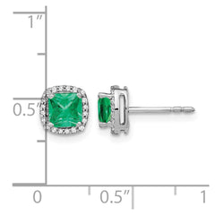 14k White Gold Cushion Emerald and Diamond Halo Earrings