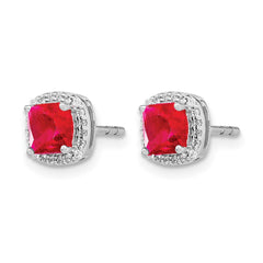14k White Gold Cushion Ruby and Diamond Halo Earrings