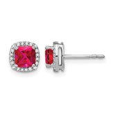 14k White Gold Cushion Ruby and Diamond Halo Earrings