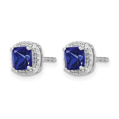 14k White Gold Cushion Sapphire and Diamond Halo Earrings
