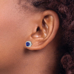 14k White Gold Cushion Sapphire and Diamond Halo Earrings
