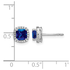 14k White Gold Cushion Sapphire and Diamond Halo Earrings