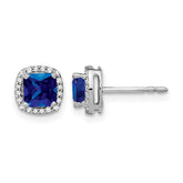 14k White Gold Cushion Sapphire and Diamond Halo Earrings
