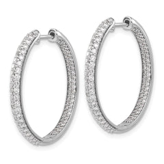 14k White Gold Diamond In/Out Hinged Hoop Earrings - 2