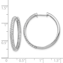 14k White Gold Diamond In/Out Hinged Hoop Earrings - 2