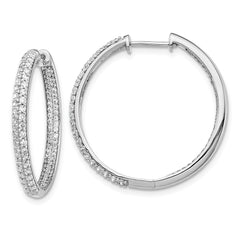 14k White Gold Diamond In/Out Hinged Hoop Earrings - 2