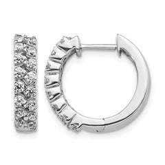 14k White Gold 2-row Diamond Hinged Hoop Earrings - 2