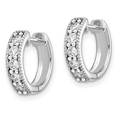 14k White Gold Diamond Milgrain Hinged Hoop Earrings - 2