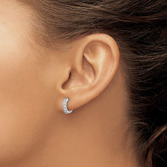 14k White Gold Diamond Milgrain Hinged Hoop Earrings - 2