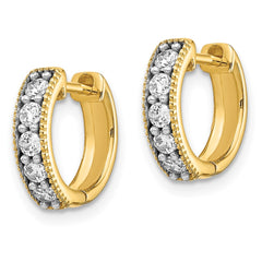 14k Yellow Gold Diamond Milgrain Hinged Hoop Earrings
