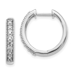 14k White Gold Diamond Milgrain Hinged Hoop Earrings - 3