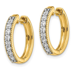 14k Yellow Gold Diamond Milgrain Hinged Hoop Earrings - 2