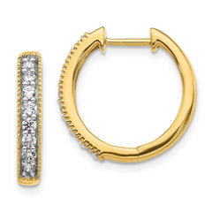 14k Yellow Gold Diamond Milgrain Hinged Hoop Earrings - 2