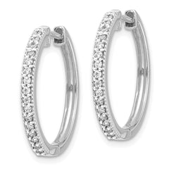 14k White Gold Diamond Milgrain Hinged Hoop Earrings - 4