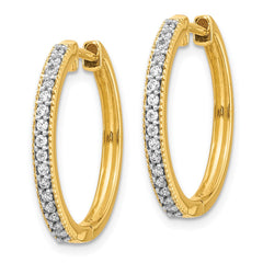 14k Yellow Gold Diamond Milgrain Hinged Hoop Earrings - 3