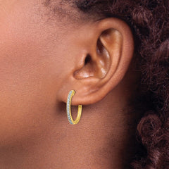 14k Yellow Gold Diamond Milgrain Hinged Hoop Earrings - 3