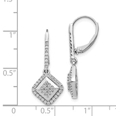 14k White Gold Diamond Cluster Leverback Earrings - 5