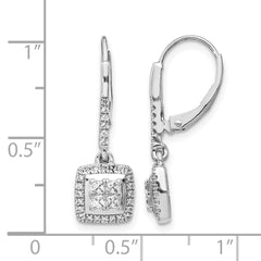 14k White Gold Diamond Cluster Leverback Earrings - 2