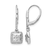 14k White Gold Diamond Cluster Leverback Earrings - 2