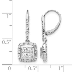 14k White Gold Diamond Cluster Leverback Earrings - 3