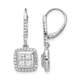 14k White Gold Diamond Cluster Leverback Earrings - 3