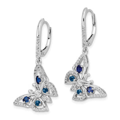 14k White Gold Diamond/Sapphire Butterfly Leverback Earrings