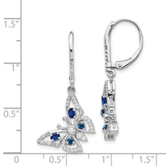 14k White Gold Diamond/Sapphire Butterfly Leverback Earrings