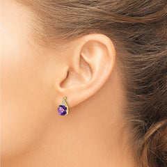 14k Checkerboard Amethyst and Diamond Earrings