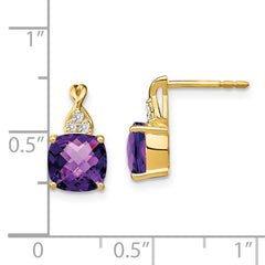 14k Checkerboard Amethyst and Diamond Earrings