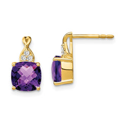 14k Checkerboard Amethyst and Diamond Earrings