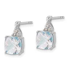 14K White Gold Checkerboard Aquamarine and Diamond Earrings