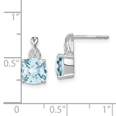 14K White Gold Checkerboard Aquamarine and Diamond Earrings