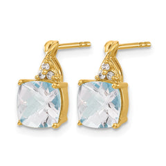 14k Checkerboard Aquamarine and Diamond Earrings