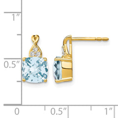 14k Checkerboard Aquamarine and Diamond Earrings