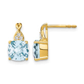 14k Checkerboard Aquamarine and Diamond Earrings