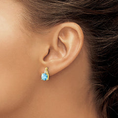 14k Checkerboard Blue Topaz and Diamond Earrings