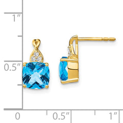 14k Checkerboard Blue Topaz and Diamond Earrings