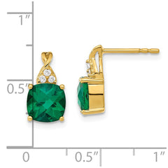 14k Checkerboard Created Emerald and Diamond Earrings