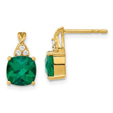 14k Checkerboard Created Emerald and Diamond Earrings