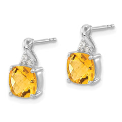 14K White Gold Checkerboard Citrine and Diamond Earrings