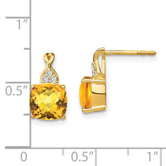 14k Checkerboard Citrine and Diamond Earrings