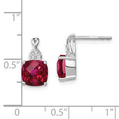 14K White Gold Checkerboard Created Ruby and Diamond Earrings